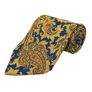 Gap Premium Paisley Blue Gold Silk Mens Necktie Made in‎ Italy 58"L